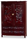 Rosewood Dragon & Phoenix Design Armoire - Dark Cherry