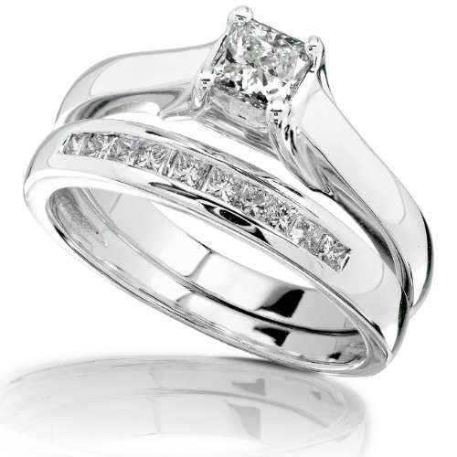3/5ct TW Princess Diamond Bridal Set in 14Kt White Gold - Size 5.5