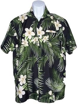 Men's Hawaiian Shirt-Palm Fronds on Black