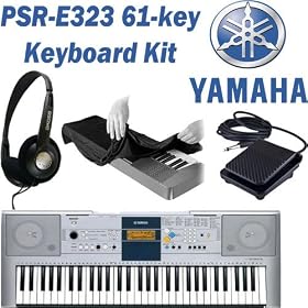 Yamaha PSR-E323 61-key Portable Electronic Keyboard with Foot Pedal and Headphones Plus Keyboard Dust Cover