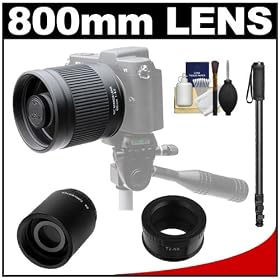 Kenko 400mm f/8 Mirror Lens for Mirrorless & DSLR Cameras (T-Mount) with 2x Teleconverter (=800mm) + Monopod + Accessory Kit for Samsung NX20, NX200, NX210 & NX1000 Digital Cameras