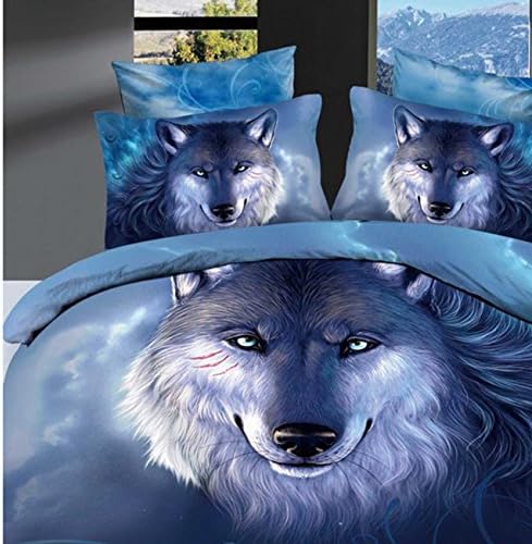HYAM 4pc 100% Cotton 3d Duvet Cover Set No Inside Comforter or Duvet Vivid Wolf Design Animal Printing Full Size (cs-25)