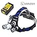 Vander Super Bright Headlight,5000lm 4 Mode Headlamp Flashlight Torch,3 CREE Chips XML T6 LED Helmet Light with 18650 Batteries and Wall Charger for Hiking Camping Riding Hunting Fishing