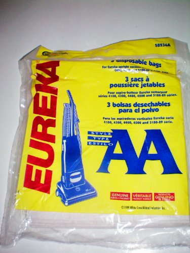 Eureka Style AA Vacuum Cleaner Bags -- 3 Disposable Bags for Eureka Upright Vacuum Cleaners 4100, 4300, 4400, 4500 and 5180-89 Series -- Genuine Eureka Product