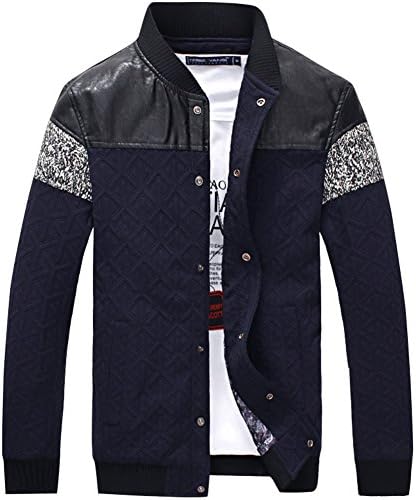 ToutACoup Men's Plus Fashion Casual Jacket Big and Tall Press Studs Navy M