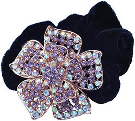 LUNA Womens Girls Rhinestones Luxury Flowers Hair Band Tie Rope Accessories Purple