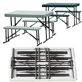 Foldable 3 Piece Portable Picnic Table and Benches Outdoor GREEN from Folding Picnic Tables