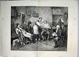 1875 MENS BARBER SHOP SHAVING FACE WAITING QUEUE ART