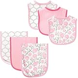 Hudson Baby 6 Piece Bib and Burp Cloth Set, Flowers