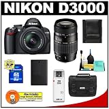 Nikon D3000 10MP Digital SLR Camera with 18-55mm f/3.5-5.6G AF-S DX VR Nikkor Zoom Lens with Tamron 70-300mm Di LD Zoom Lens (Nikon MT) + 8GB Card + EN-EL9a Battery + Nikon Gadget Bag + Accessory Kit