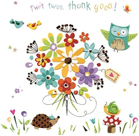 Woodland Animals &amp; Flowers Thank You Card - Twit Twoo, Thank Yooo!