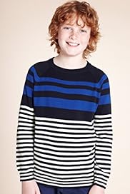 Pure Cotton Crew Neck Mixed Striped Jumper