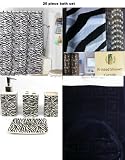 20 Piece Bath Accessory Set Black Bath Rug Set + Black Zebra Shower Curtain & Accessories