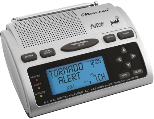Midland - WR300, Deluxe NOAA Emergency Weather Alert Radio - S.A.M.E. Localized Programming, 60+ Emergency Alerts, & Alarm Clock w/ AM/FM Radio