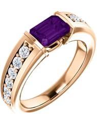 18K Rose Gold 7.00x5.00mm Emerald Cut Amethyst and Diamond Ring -- LIFETIME WARRANTY