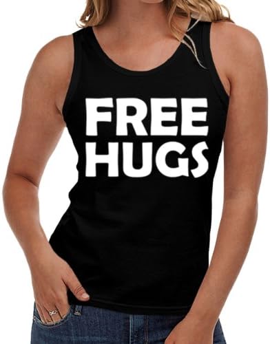 Free Hugs Party Hugger Present Gift Slogan Women NEW Tank Vest Black S
