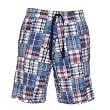Madras blue checks plaid patchwork campus dorm shorts, 9" inseam,