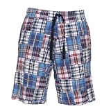 Madras blue checks plaid patchwork campus dorm shorts, 9 inseam, 5 adult sizes