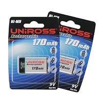 2 x Uniross 9V 170mAh PP3 (R22) Rechargeable Ni-MH Batteries