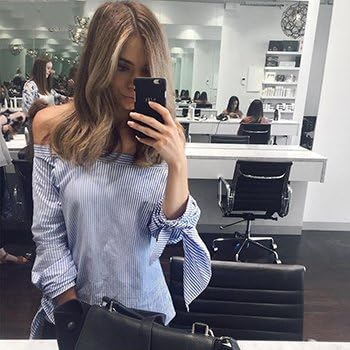 Off Shoulder Blouse Sexy Slash neck Long Sleeve Bow Blouses And Shirts Women Loose Tops Summer