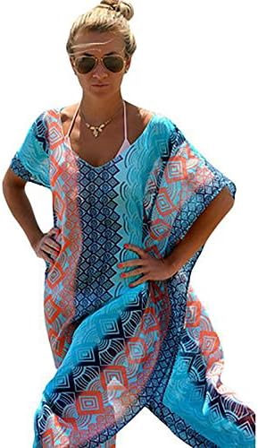 VKVKA Women's Chiffon Geometry Print Kimono Cardigan Beachwear Cover-ups (One size fit most, #A)