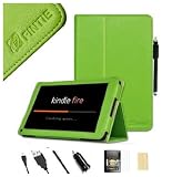 FINTIE(TM) Green PU Leather Folio Case Cover Value Package with Free Screen Protector/Stylus/USB cable/Car charger for Amazon Kindle Fire 7" Tablet