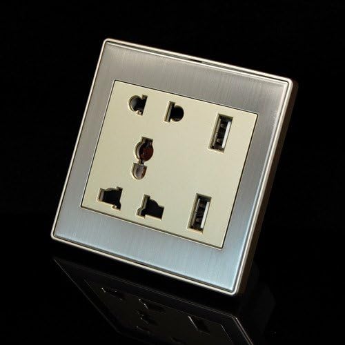 Universal Dual USB Port Electric Wall Charger Station Socket Adapter Power Outlet Panel (Champagne)