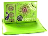 Chic Glam Naturale Green Sun and Peacock Bird Business Card Case Holder with Matching Green Leather Case