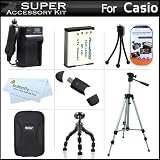 Super Accessories Kit For Casio Exilim EX-ZR100, EX-H30 Digital Camera Includes Extended (2200 mAh) Replacement Battery For Casio NP-130 + Ac/Dc Travel Charger + Hard Case + Flexible Tripod + 50" Tripod + USB 2.0 SD Card Reader + Screen Protectors + More