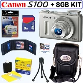 Canon PowerShot S100 12.1 MP Digital Camera (Silver) + 8GB Accessory Kit