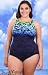 Beach Native Black Sea Plus Size High Neck Keyhole Back One Piece Swimsuit - Women's Swimwear Plus Size Swimsuit