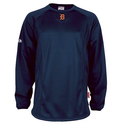 MLB Detroit Tigers Adult Long Sleeve Crew Tech Fleece Pllovr (Pro Navy/Pro Navy, Large)