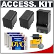 Spare Rechargeable Batteries (x2) with Mini Charger for Canon BP-2L12 + Panasonic MiniDV Cassettes (3-pack) + Cleaning Kit for Canon Compact DVD-R Camcorders