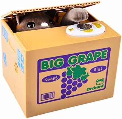 LVTING Viskey Cute Stealing Coin Cat Money Box Piggy Bank, Gray Cat