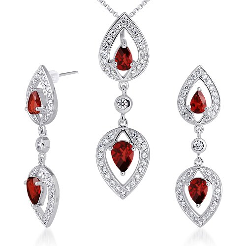 Must Have Fabulous 3.75 carats Pear Shape Garnet Pendant Earrings Set in Sterling Silver Rhodium Finish Must Have Fabulous 3.75 carats Pear Shape Garnet Pendant Earrings Set in Sterling Silver Rhodium Finish