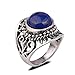 Yazilind Vintage Antique Round Cut Blue Lapis Lazuli Retro Silver Plated Heart Hollow 6.5 8 9 Ring Women