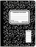 Top Flight Sewn Composition Book, Black and White Marble, Wide Rule, 100 Sheets (2 Pack)