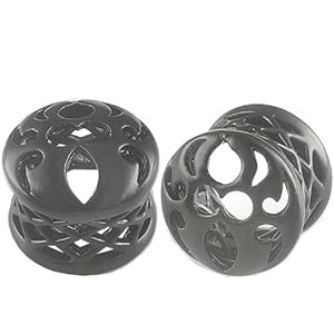 9/16 inch 14mm gauge - Black Alloy Double Flared Flare Ear Large Gauge Plugs Flesh Tunnels Earlets CVKS - Ear stretched Stretching Expanders Stretchers - Pierced Body Piercing Jewelry BKT-012 - Sold as a Pair