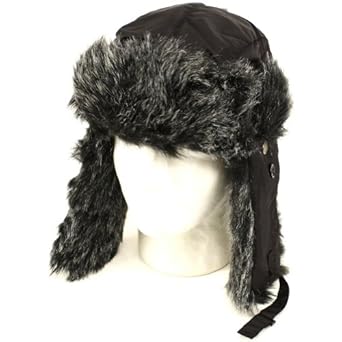 FAUX FUR TRIM TRAPPER TROOPER HAT