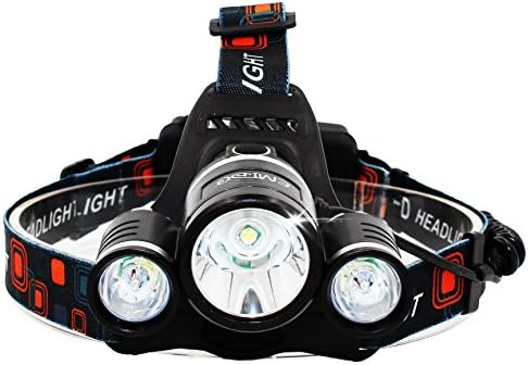 EMIDO Super Bright 4 Modes 3 CREE XM-L T6 LED Headlamp Camping, Fishing, Running, Hiking, Reading, Battery Powered Helmet Light - Containing two 18650 rechargeable batteries