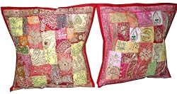 2 Decorative Sequin India Sari Pillows Cushion Covers