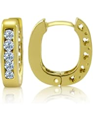 14k Yellow Gold Channel Set Diamond Huggie Hoop Earrings (0.42 Cttw, H Color, I-SI Clarity)