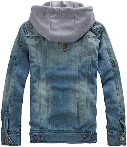 KULE Men's Classic Trucker Jacket Denim Trench Coat Detachable Hooded Jacket