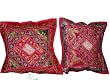 Embroidery Sari Toss Pillow Cushion Covers2 Red Hot Tamale Sequin