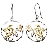 Hummingbird Flower 18k Yellow, White & Rose Gold Round Drop Earrings - Dahlia Classic Collection