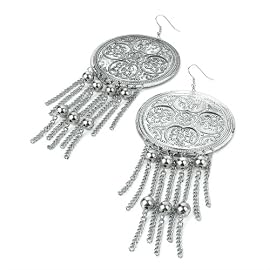 Large Drop Pierced Fashion Earrings Antique Silver