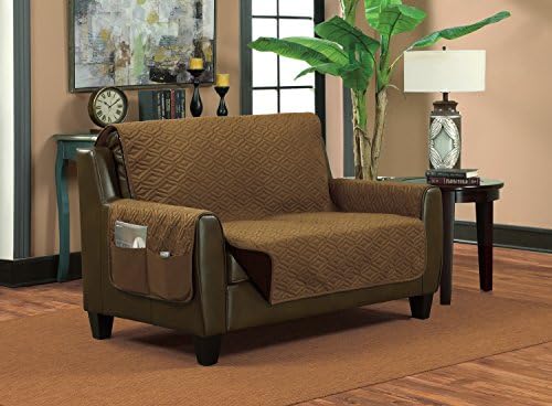 Deluxe Reversible Slip-Resistant Furniture Protector Slipcover with 2 Storage Pockets (Loveseat, Bronze/Brown)