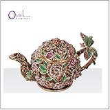 Jewelry Trinket Box with Crystal - Garden Teapot Design
