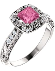 Platinum 5.00x5.00mm Princess Cut Pink Sapphire and Diamond Ring -- LIFETIME WARRANTY