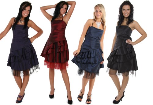 Produkt-Bild: Stufen-Cocktailkleid, knielang mit T&uuml;ll, mit Tr&auml;gern und Schleife